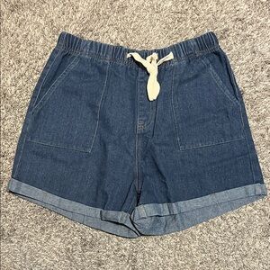 Casual Drawstring Denim Shorts in Dark Blue